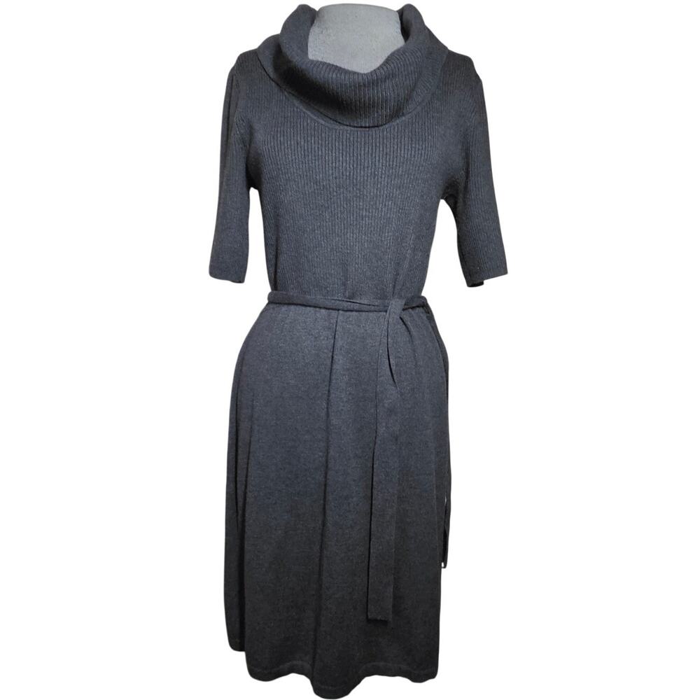 Gray Wool Blend Belted Sweater Dress Size Medium